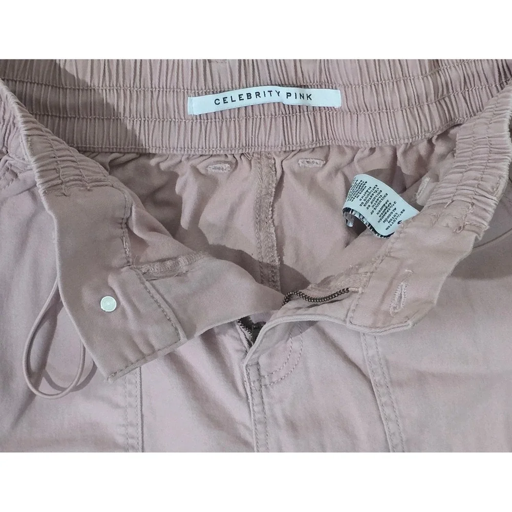Celebrity Pink Mauve Wide Leg Cargo Pants Elastic Waist Toggle Hem Grunge Size S